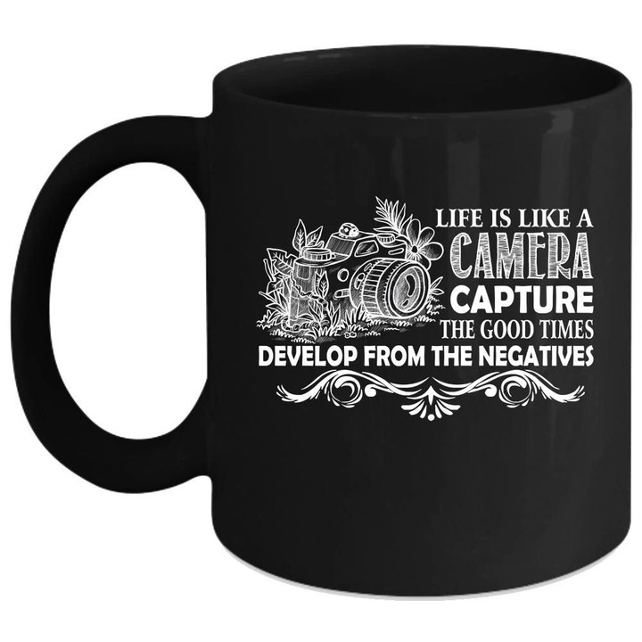 Life Is Life A Camera Black Ceramic Mug
