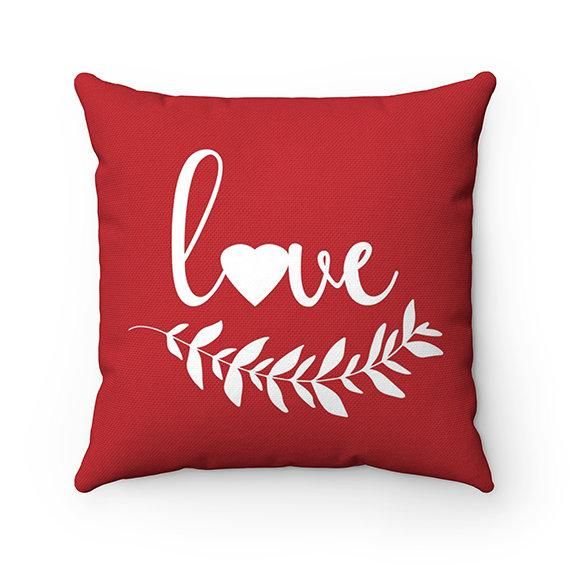 Love Text With Heart Red Theme Cushion Pillow Cover Home Decor