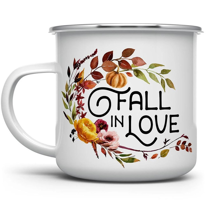 Fall In Love Flower Wreath Camping Mug Campfire Mug Gifts For Campers