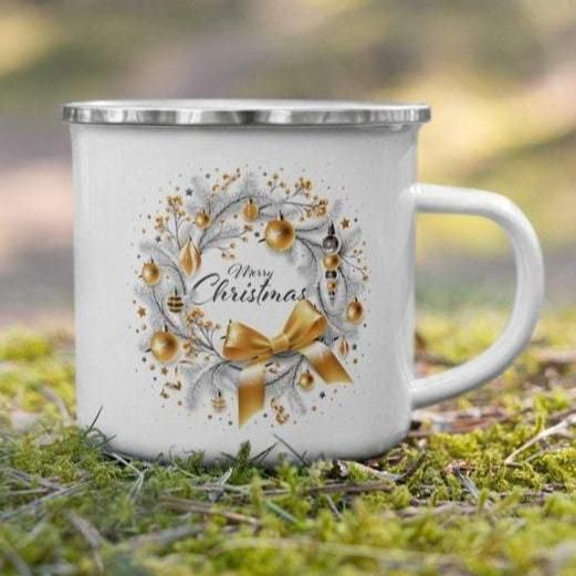 Merry Christmas Flower Wreath Camping Mug Campfire Mug Gifts For Campers