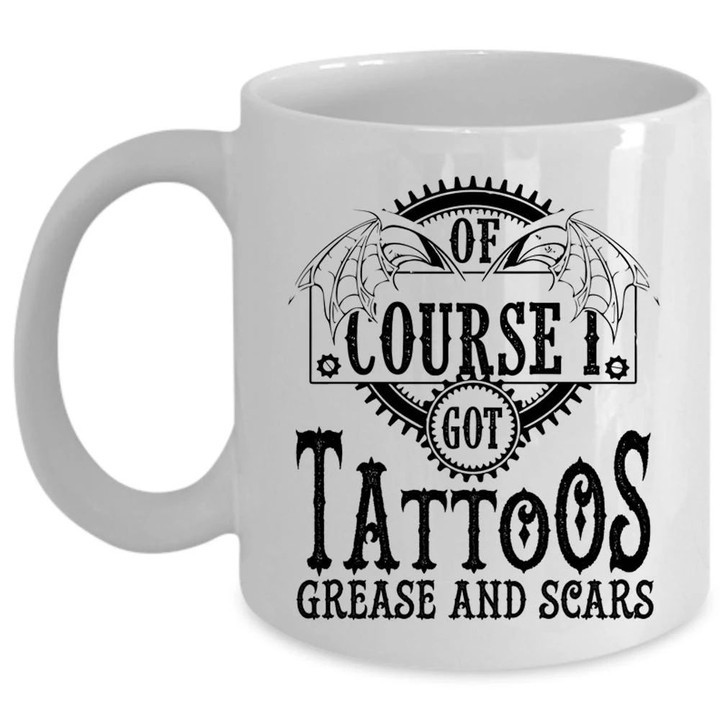 I Got Tattoos Grease And Scars Wings Pattern Ceramic Mug