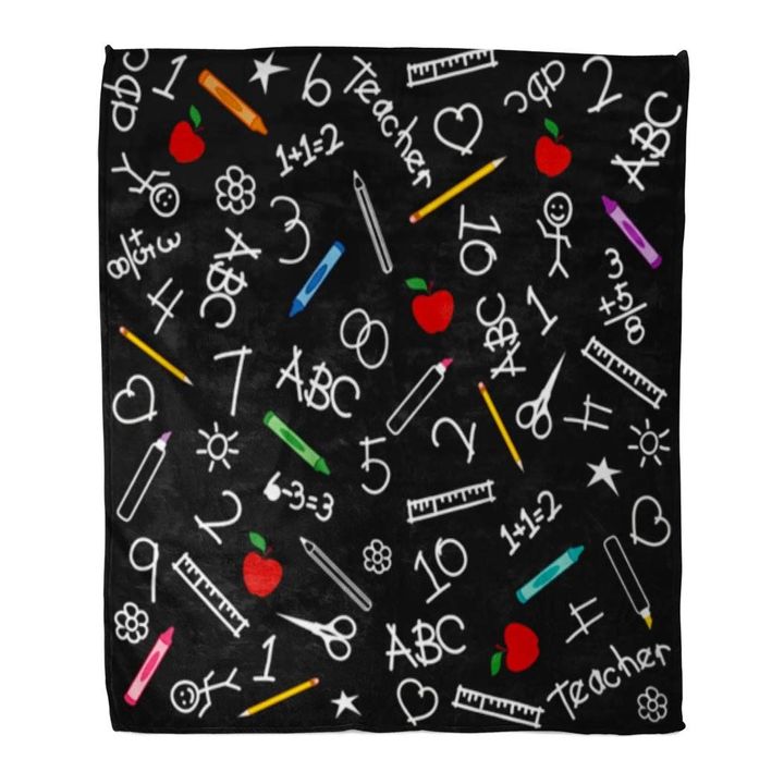 Back To School Blackboard Chalk Drawings Crayons Markers Rulers Sherpa Fleece Blanket