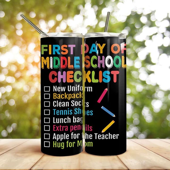 First Day Of School Checklist Stainless Steel Skinny Tumbler