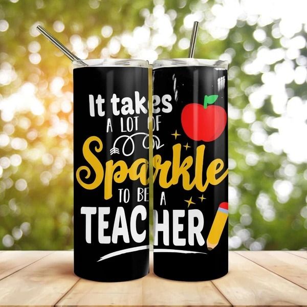 It Takes Lots Of Spark To Be A Teacher Stainless Steel Skinny Tumbler