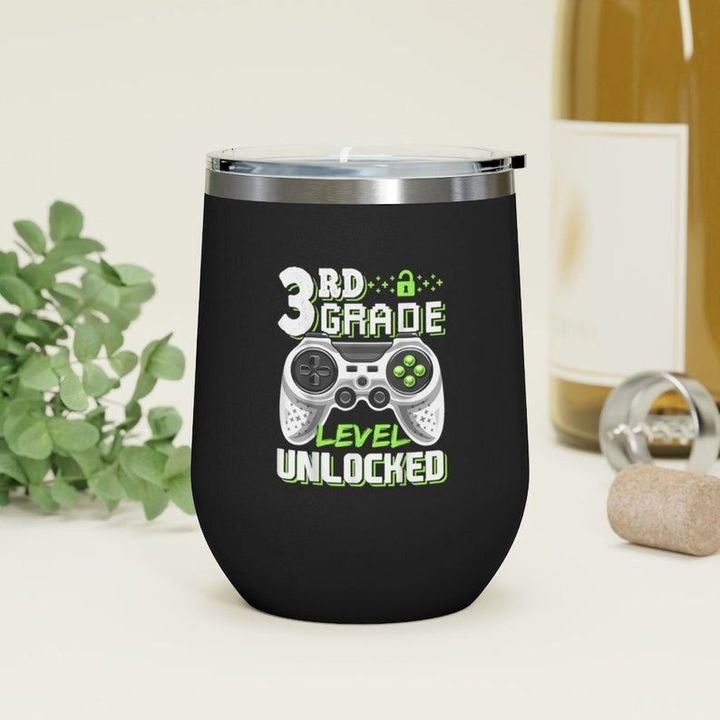 3rd Grade Level Unlocked Video Game Insulated Wine Tumbler