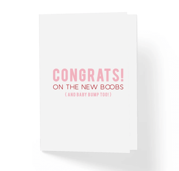 Congrats On The New Boobs And Baby Bump Too Folder Greeting Card Set Of 10