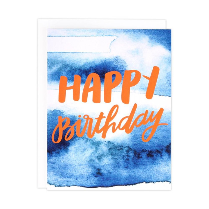 Happy Birthday Lovely Indigo Watercolor Folder Greeting Card Set Of 10