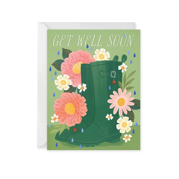 Cute Pattern Get Well Soon Wellies Folder Greeting Card Set Of 10