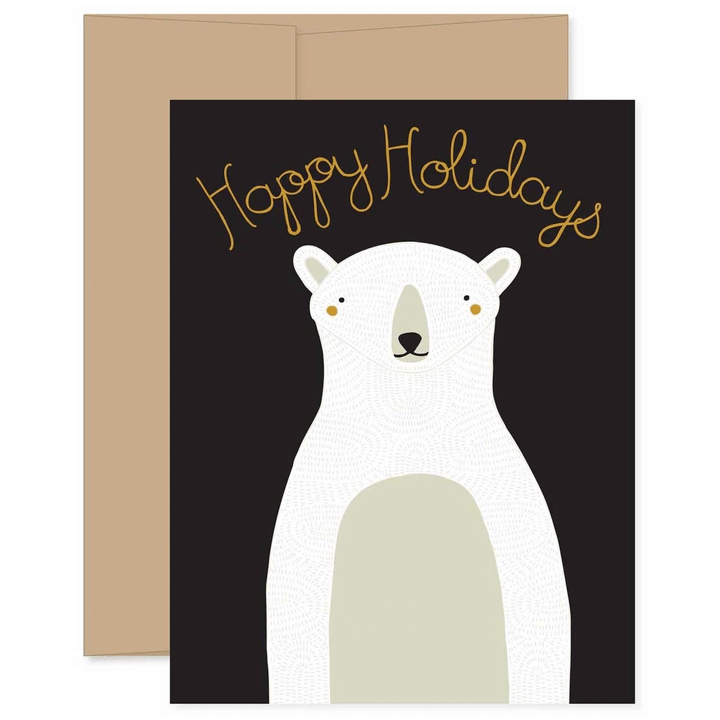 Black Background Happy Holidays Polar Bear Folder Greeting Card Set Of 10