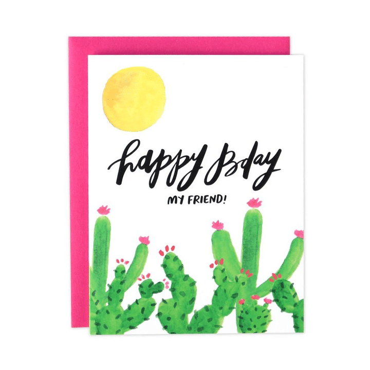 Cute Sun Cactus Watercolor Bday Folder Greeting Card Set Of 10