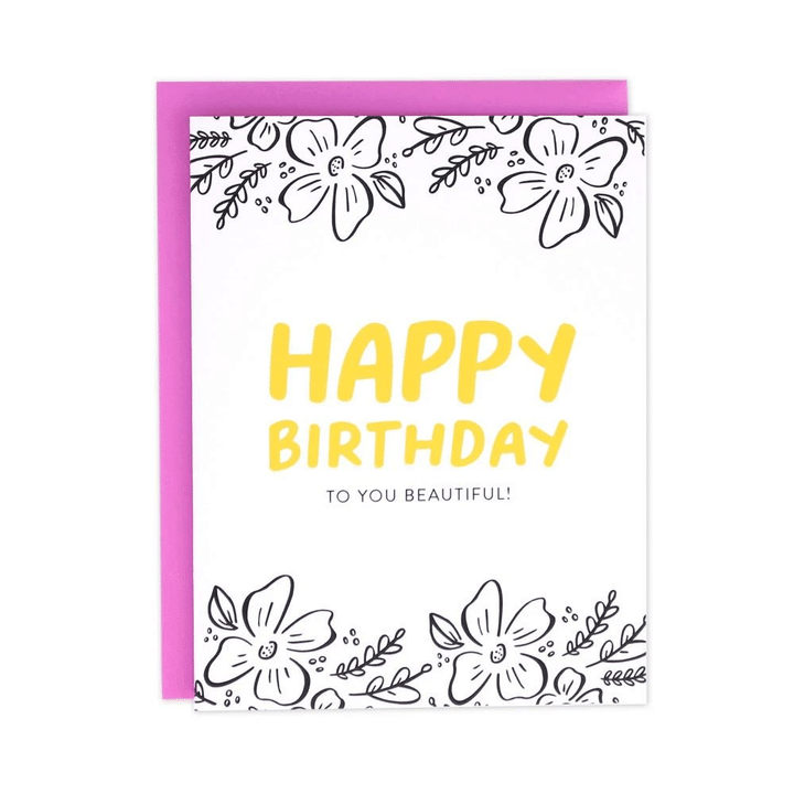 Pretty Flower Happy Birthday Folder Greeting Card Set Of 10
