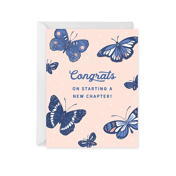 Beautiful Congrtas Blooming Blue Butterfly Folder Greeting Card Set Of 10