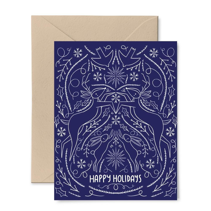 Scandinavian Holiday Blue Folder Greeting Card Set Of 10