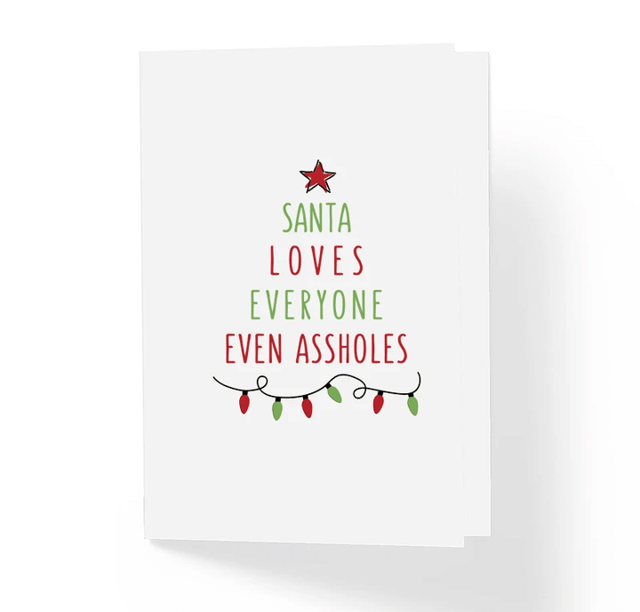 Santa Loves Everyone Even Assholes Folder Greeting Card Set Of 10