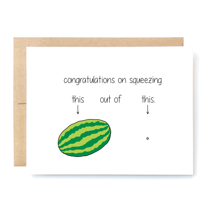 Cute Watermelon Congratulations On Squeezing Folder Greeting Card Set Of 10