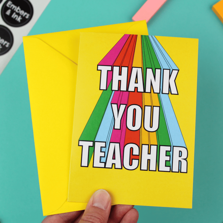 Thank You Teacher Rainbow Words Folder Greeting Card Set Of 10