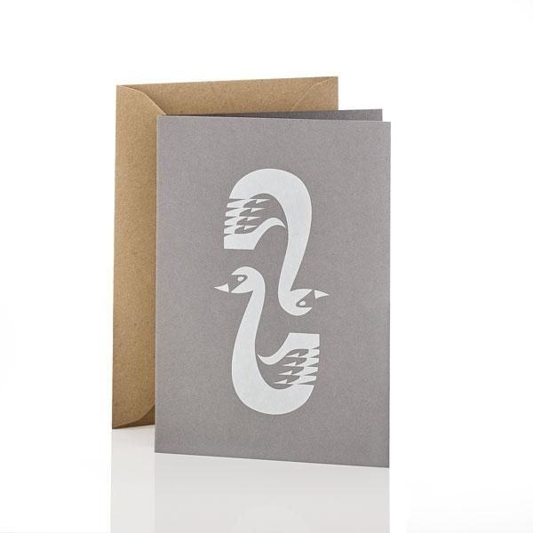 Lovely Couple White Swans Grey Theme Folder Greeting Card Set Of 10