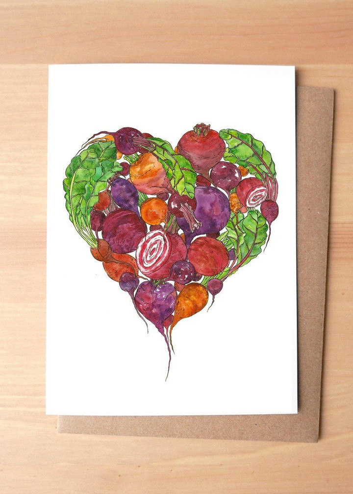 Green Vegetable Heartbeet Watercolor Art Folder Greeting Card Set Of 10