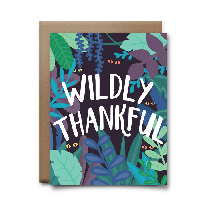 Tropical Jungle With Horror Eyes Wildly Thankful Folder Greeting Card Set Of 10