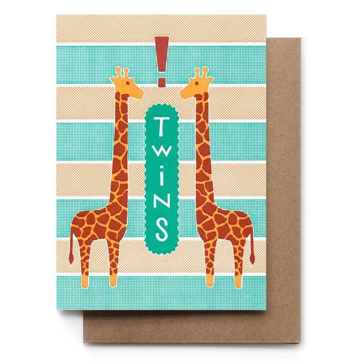 Twins Giraffe Baby On Stripes Pattern Folder Greeting Card Set Of 10
