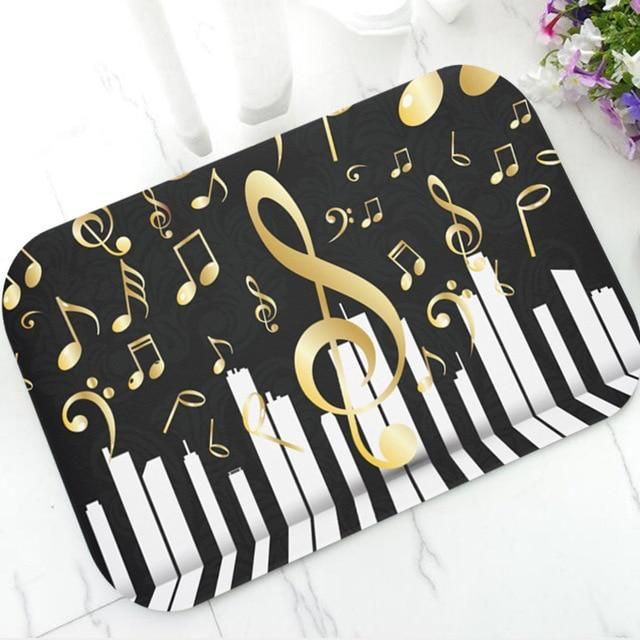 Nice Design Golden Music Notes Piano Keys Doormat Home Decor