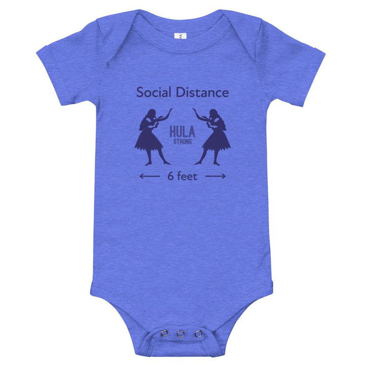 Hula Strong Girl Social Distance Logo Navy Design Short Sleeve Baby Onesies