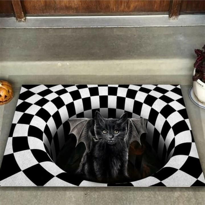 Black Cat With Wings Halloween Design Doormat Home Decor