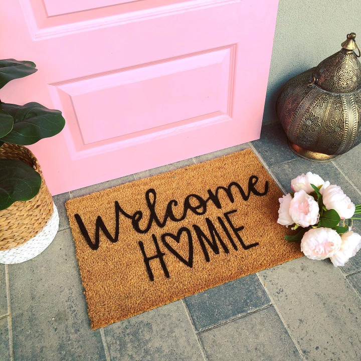 Welcome Homies Typography With Heart Shape Design Doormat Home Decor