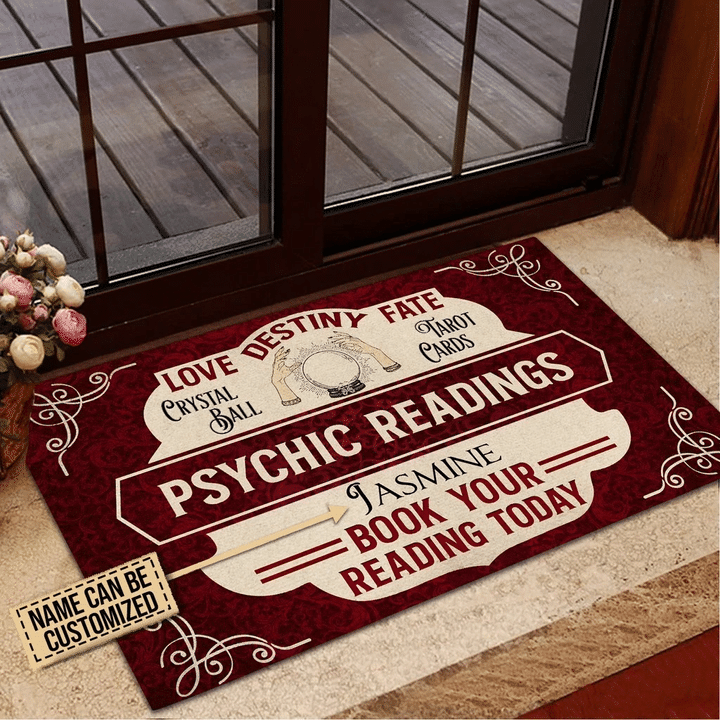 Maroon And White Doormat Home Decor Custom Name Tarot Psychic Readings