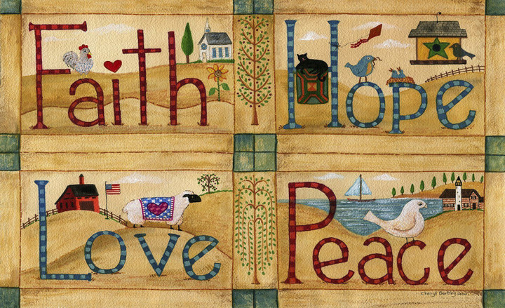 Faith Hope Love Peace Rural Village Design Doormat Home Decor