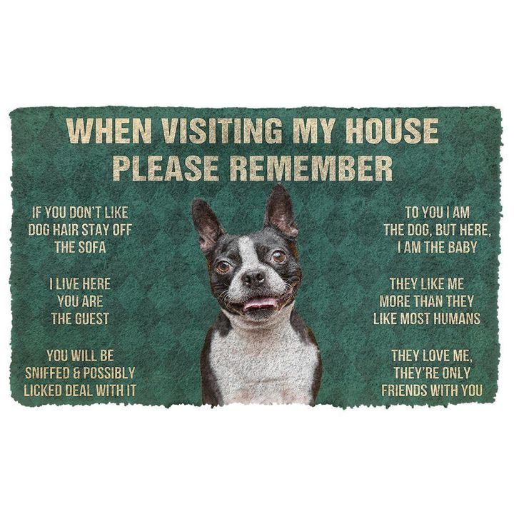 Adorable Boston Terrier House Rules Doormat Home Decor Custom Name