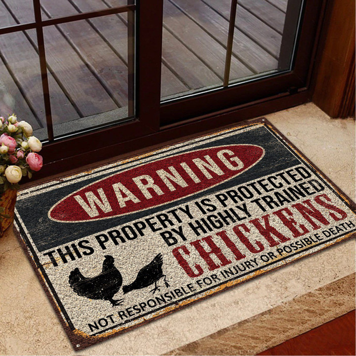 Chickens Highly Trained Warning Design Doormat Home Decor