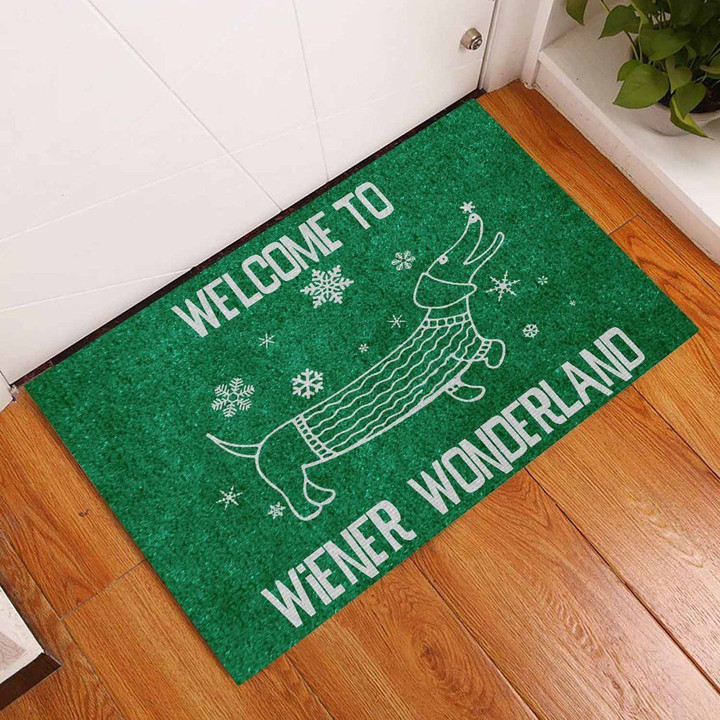 Green Design Doormat Home Decor Welcome To Wiener Wonderland Dachshund