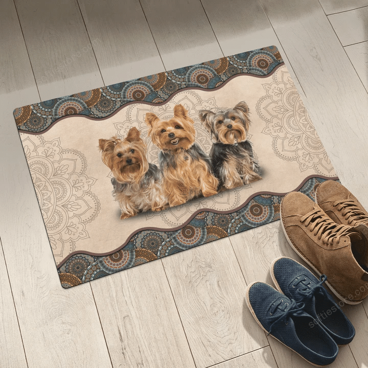 Adorable Yorkshire Terrier Mandala Design Doormat Home Decor