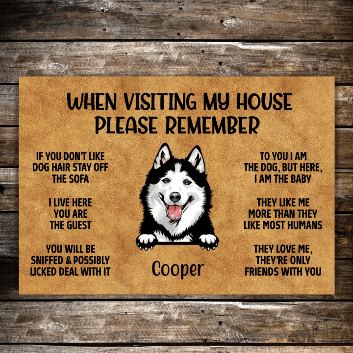 Funny Husky Dog When Visiting My House Custom Name Doormat Home Decor