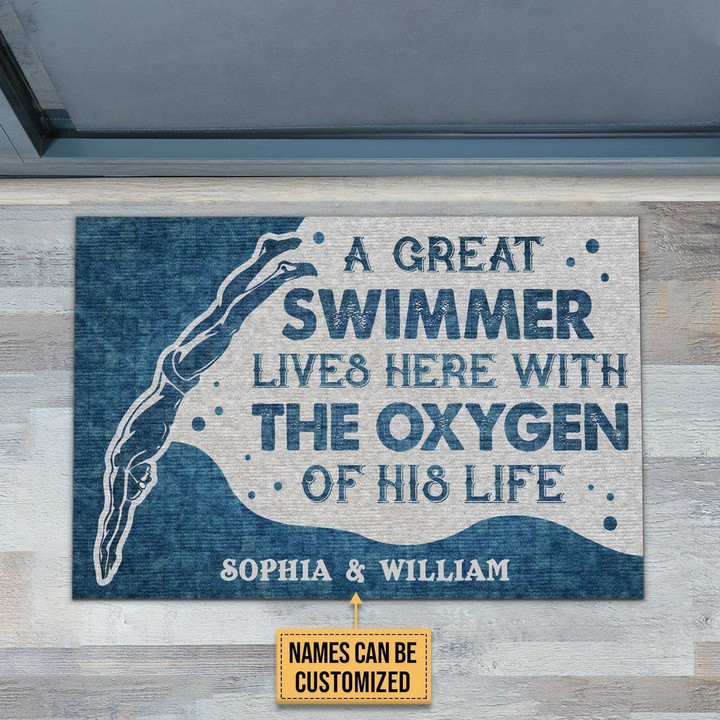 Doormat Home Decor Custom Name Swimming Swimmer Lives Here With Oxygen