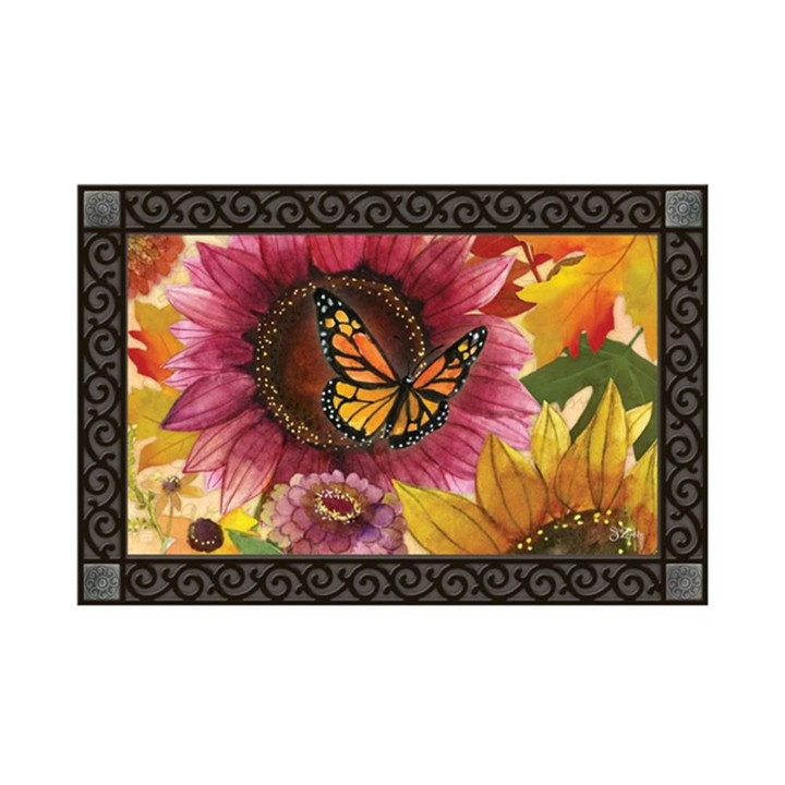 Watercolor Sunflower Monarch Butterfly Design Doormat Home Decor
