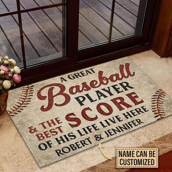 Baseball Best Score Of His Life Live Here Doormat Home Decor Custom Name