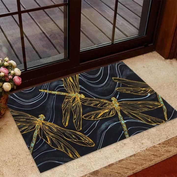 Dragonfly Faux Glitter Pattern Doormat Home Decor