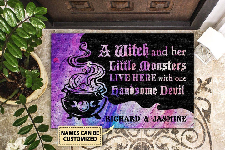Witch And Her Little Monsters Live Here Custom Name Design Doormat Home Decor