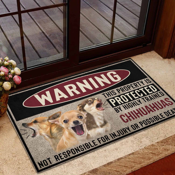 Design Doormat Home Decor Pet Warning This Property Protected By Chihuahua