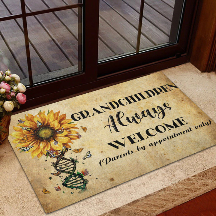 Sunflower Adn Grandchildren Always Welcome Design Doormat Home Decor