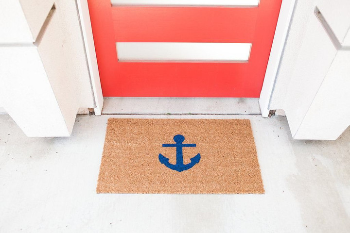 Navy Anchor Nautical Welcome Friends Design Doormat Home Decor