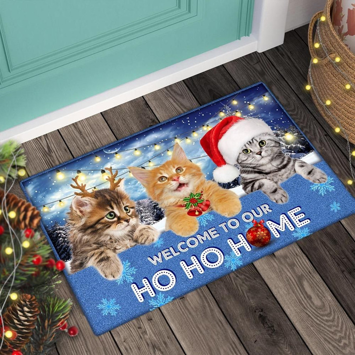 Doormat Home Decor Christmas Cat Welcome To Our Ho Ho Home
