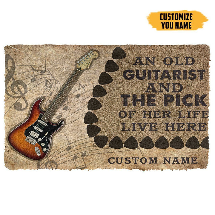Cool Doormat Home Decor Old Electric Guitarist And The Pick Of Her Life Custom Name