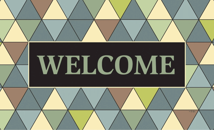 Welcome Triangles Green And Blue Pattern Design Doormat Home Decor