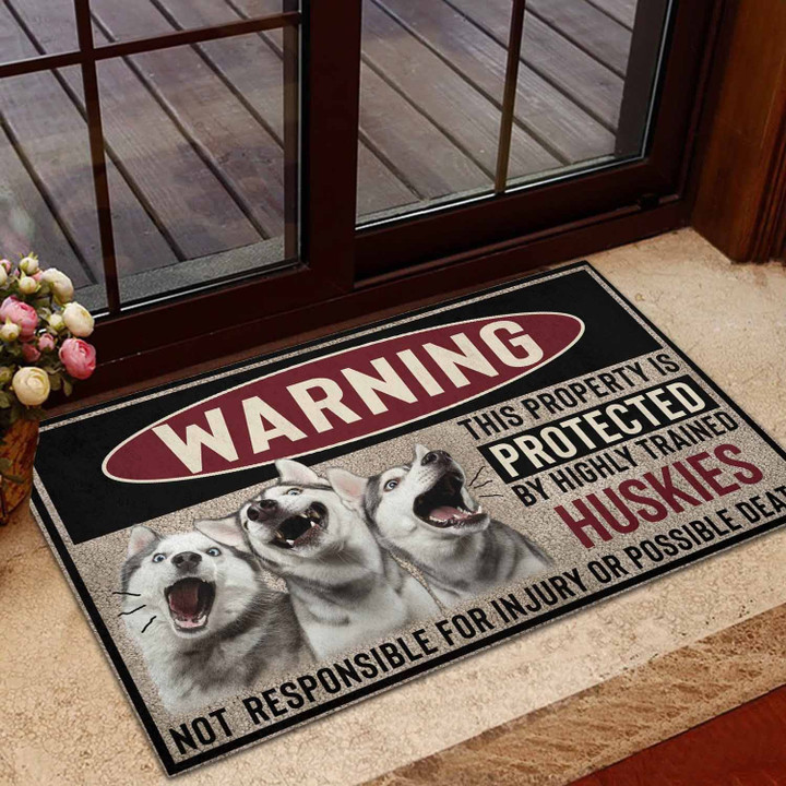 Husky Siberian Highly Trained Warning Rubber Base Design Doormat Home Decor
