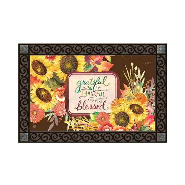 Grateful Thankful And Very Blessed Bouquet Design Doormat Home Decor