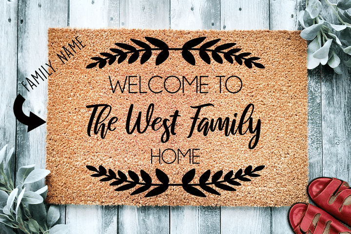 Black Leaf Welcome To My Home Custom Name Design Doormat Home Decor