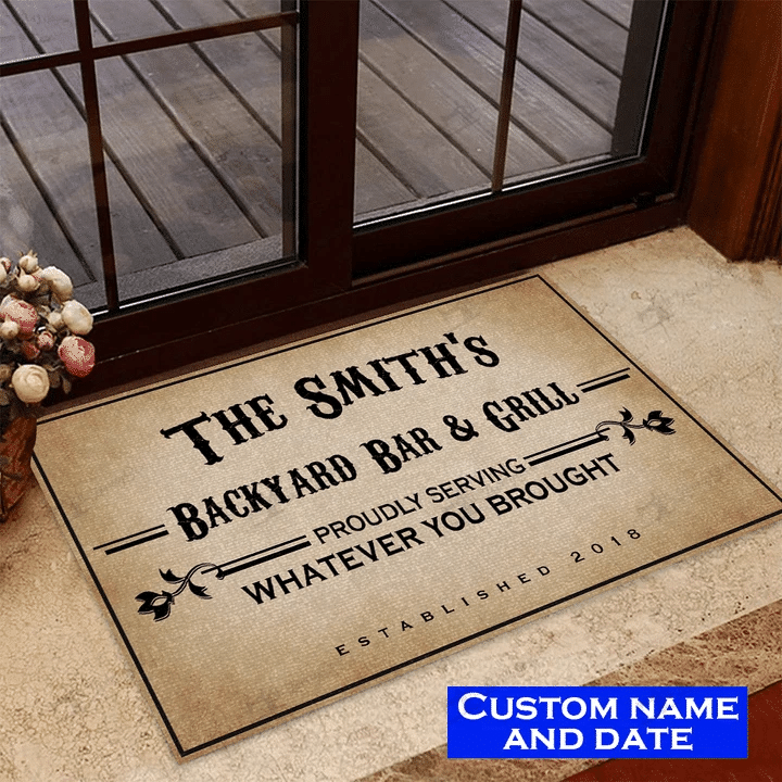 Food Drink Bar And Grill Proudly Serving Custom Name Design Doormat Home Decor